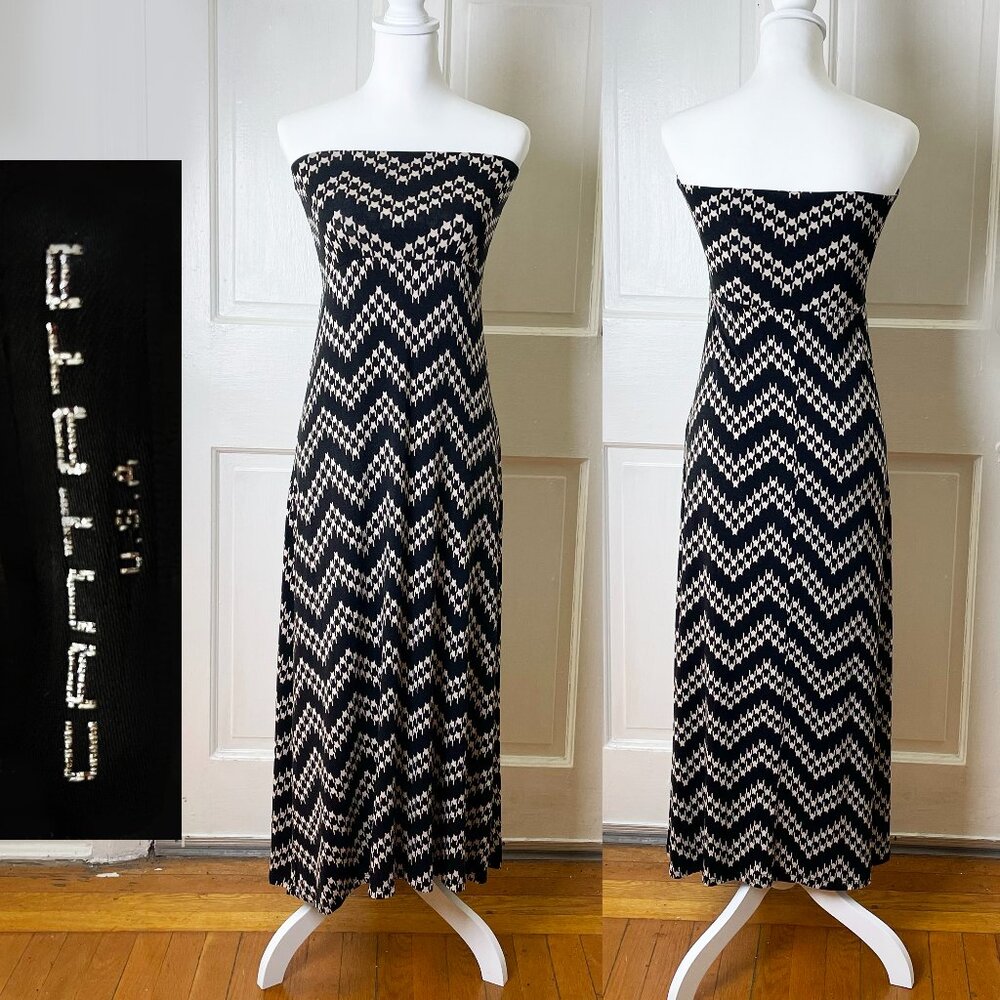 Cantata Tan & Black Summer Maxi Dress | Abstract Zig-Zag Pattern | Size S | EUC